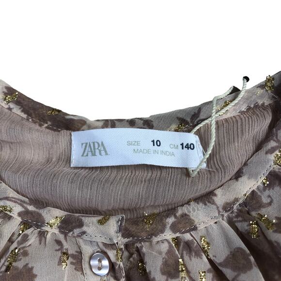 Zara Blouse Button Down Floral Sheer Round Neck Size 10 Year - NEW - Picture 2 of 6